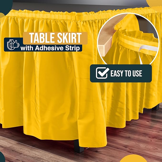 Exquisite Ruffle Table Skirt Yellow 12 Pack 14 Ft Long for Rectangle 6ft Plus or Round Tables With Adhesive Strip for Gender Reveal Decor & Happy Birthday Parties