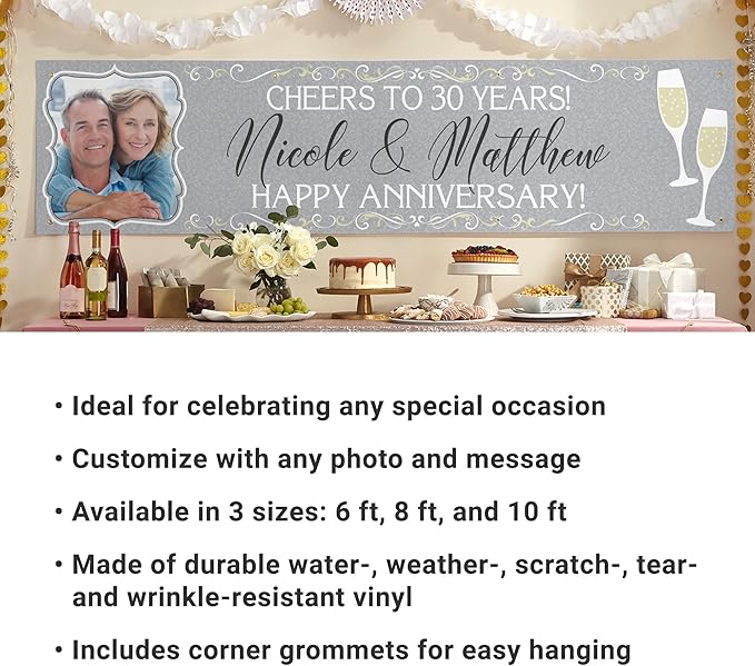 Let's Make Memories Personalized Photo Banner - Birthday, Shower, Wedding, Anniversary, Engagement, Retirement Celebration - Party Decorations - Indoor/Outdoor Vinyl - Any Text + Photo - Gray - 8ft