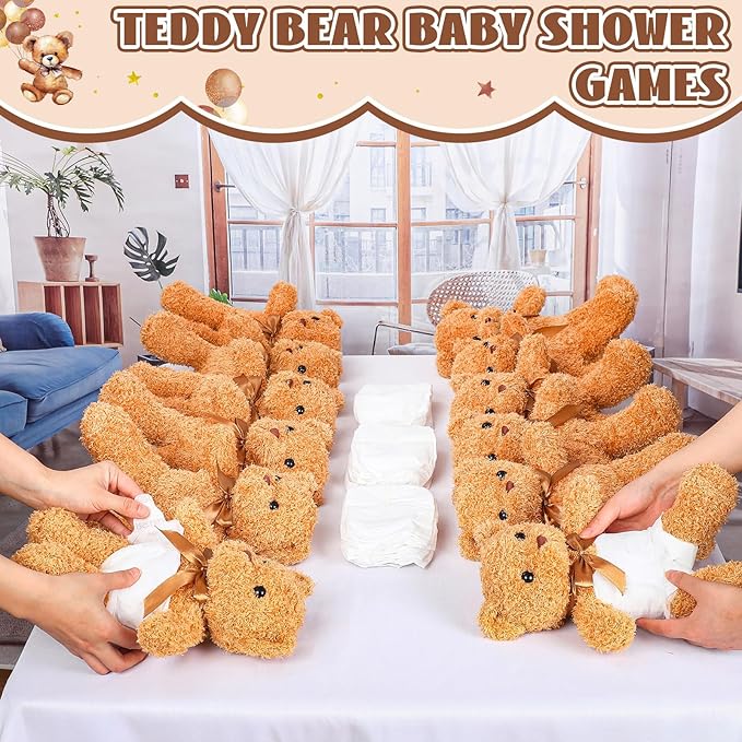 12 Sets Bear Blindfolded Diaper Changing Baby Shower Games Baby Dolls Diapers for Bridal Shower Gender Reveal Games Prizes Gifts for Adults Boys Girls (Brown)