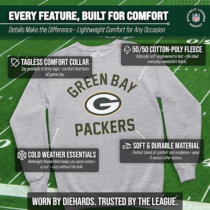 Team Fan Apparel NFL Adult Gameday Football Crewneck Sweatshirt - Cotton Blend - Stay warm, comfortable & stylish on game day