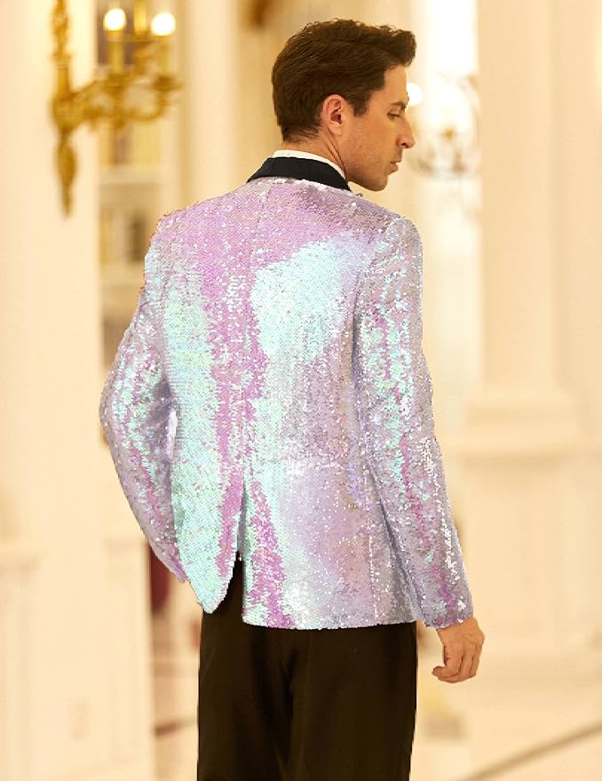 COOFANDY Mens Shiny Sequin Blazer Tuxedo Party Dinner Prom One Button Suit Jacket