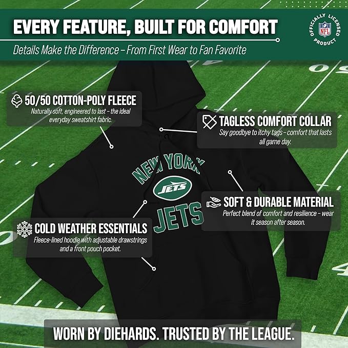 Team Fan Apparel NFL Adult Gameday Hooded Sweatshirt - Poly Fleece Cotton Blend - Stay Warm and Represent Your Team in Style