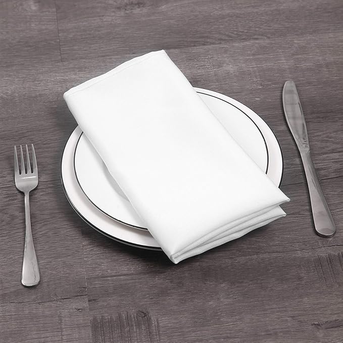 50pcs Polyester Cloth Napkins - 17 x 17 inch White Dinner Washable Napkins with Hemmed Edges for Restaurant/Wedding/Hotel(50,White)
