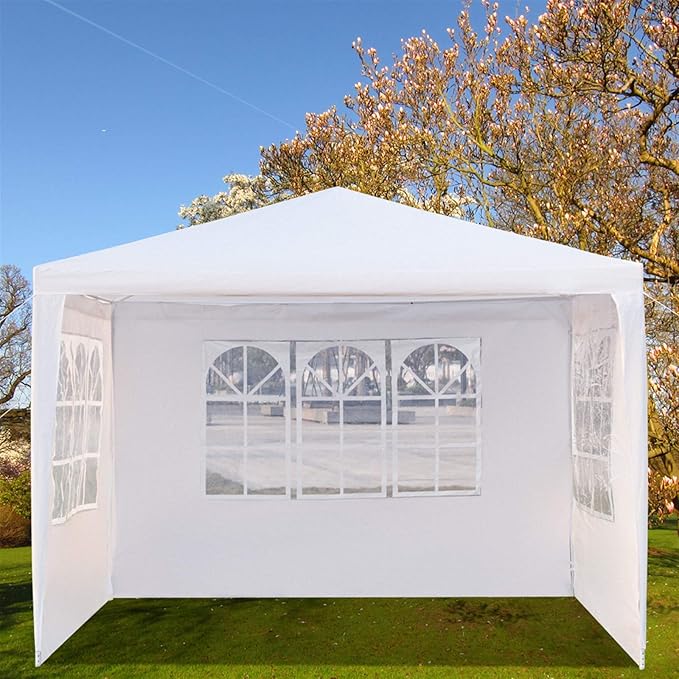 Party Tent, Tents for Parties, Outdoor Wedding Tent Birthday Tent Event Tent Patio Gazebo Carport Canopy Shade, Canopy Tent with Removable Sidewalls & Transparent Window (10'x10'/3 Sidewalls White)