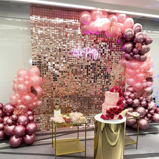 COKAOBE Rose Gold Shimmer Wall Backdrop, 24PCS Square Sequin Shimmer Backdrop Panels, Photo Backdrops for Birthday, Anniversary Wedding Engagement Decoration