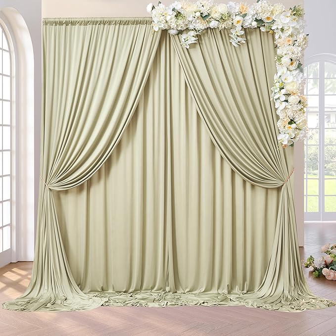 20ft x 8ft Wrinkle Free Sage Green Backdrop Curtains for Parties Weddings, 4 Panels 5×8ft Soft Silk Polyester Photo Backdrop Drapes for Birthday Baby Shower Photo Photography Background Cloth