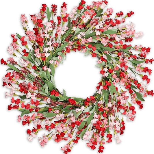 Artgar Front Door Wreath 26 Inch Spring/Summer Wreaths for Front Door, Front Door Wreaths for All Seasons for Indoor Outdoor Home Office Wall Window Wedding Farmhouse Decor (Red Pink)