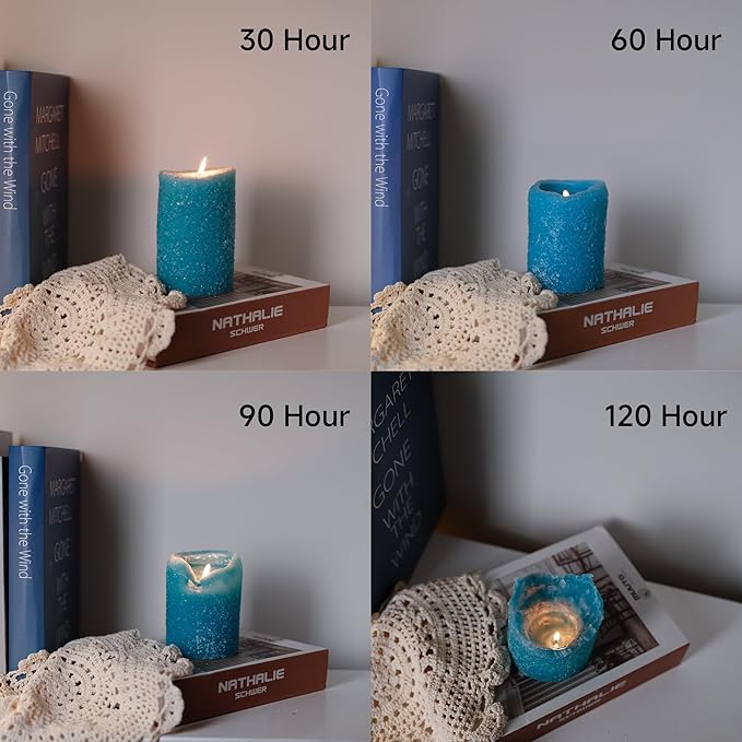 MOZEAL Hand-Poured Granular Texture Decorative Turquoise Pillar Candles Set of 3 (3"x4", 5", 6"), Dripless, Unscented, Smokeless, for Coastal Style, Summer Patio & Boho Beach House Décor