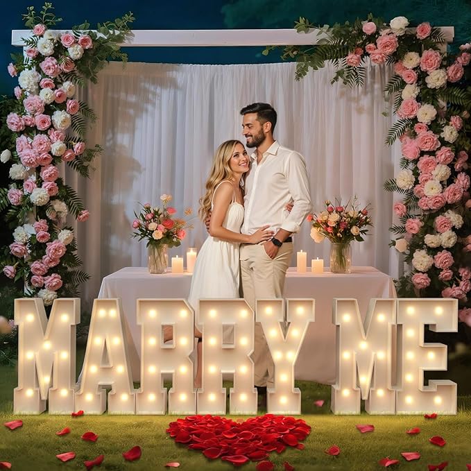 imprsv Marry Me Light-up Letters Sign: Big Will You Marry Me Sign 2.3FT Large Marquee Letters Light up Sign for Wedding Engagement Proposal Party Decorations with 2000 Red Rose Petal Make Romantic