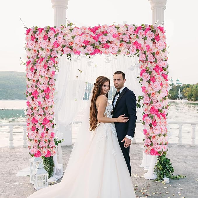 Pack of 10 Wedding Arch Decorations, 20.47 inch Artificial Flower Table Centerpieces Floral Arrangement for Wall Backdrop Party Bridal Shower Event Decor - Pink