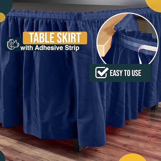 Exquisite Navy Table Skirt 12 Pack 29" X 14 Ft Long Black Table Skirts for Rectangle Tables 6ft Plus or Round Tables - Ruffle Table Skirt with Adhesive Strip - Gender Reveal Decor & Party