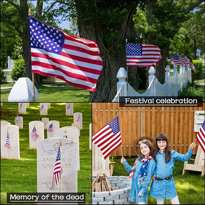 Shimeyao 120 Pack USA Stick Flags 12 x 18 Inch Small American Flag 4th of July USA Flag Red White Blue Lawn Flags with Wooden Pole and Spear Tip for Yard Garden Memorial Day Independence Day Decor