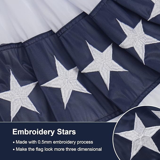 SYII Bunting Flag 4x8 Feet, Embroidery Stars U.S.A 4th of July Bunting Flags with 5 Brass Grommets, Patriotic Half Fan Banner for Fourth of July Decor, 4th of july Decorations Outdoor