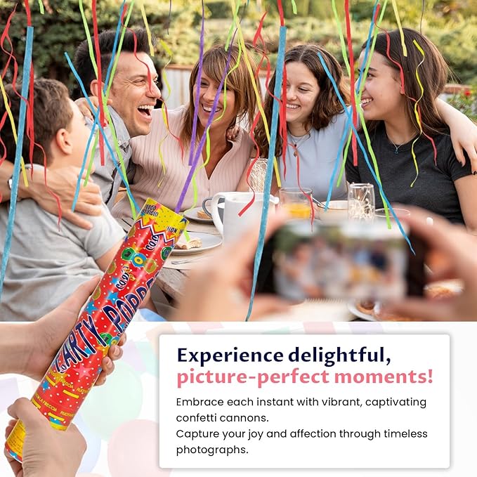 Confetti Cannon 12Inch Multicolor confetti popper party streamer Biodegradable 12Pack Party Popper Streamer Shooters for Weddings Birthdays Graduations Baby Showers Christmas New Year Celebrations