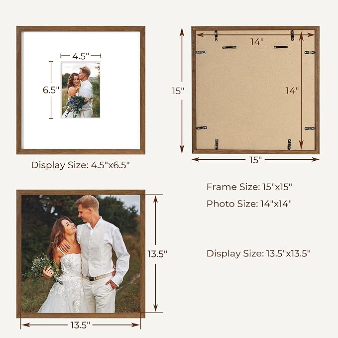 Axeman 14x14 Signature Picture Frame - Solid Oak Wood 14x14 Picture Frame With Mat to 5x7, Graduation Wedding Birthday Guest Book Party Signing, Hanging Hardware Included, Walnut