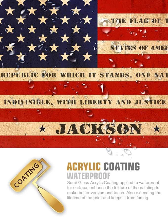 IPIC - American Flag, Personalized Canvas print with Family Name and Oath, Custom Canvas Wall Art for Independent Day, Thanksgiving and Christmas. 18x12