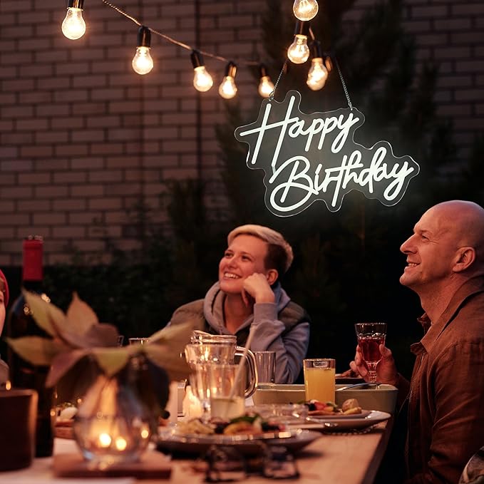Happy Birthday Neon Sign Art Wall Lights for Beer Bar Club Bedroom Hotel Pub Cafe Wedding Birthday Party Gifts (White)