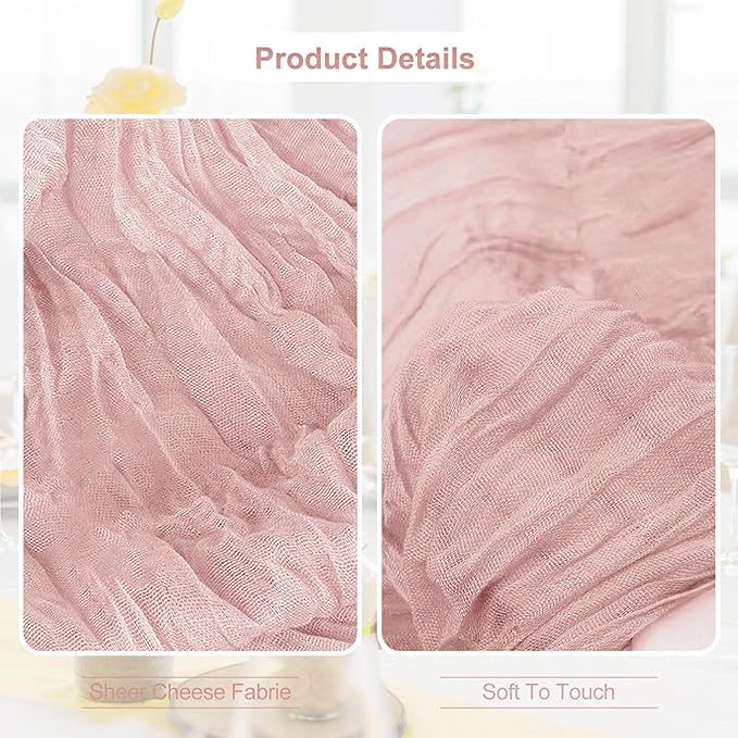 10 Pack Blush Pink Cheesecloth Table Runner 35x120 Inch 10Ft Rustic Gauze Cheese Cloth Table Runner Sheer Cheesecloth Table Runners for Wedding Party Bridal Shower Decoration