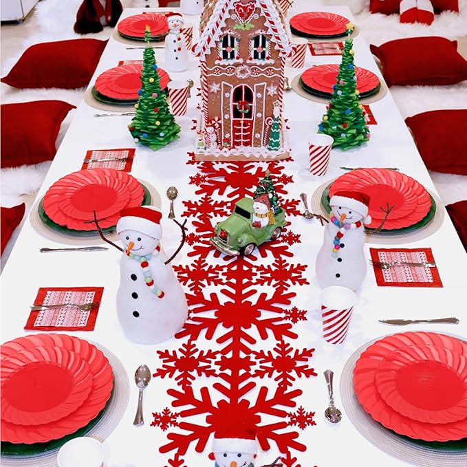 U-QE 100Pcs Red Plastic Plates - Red Scalloped Plastic Plates for Party - Heavy Duty Plate Disposable Include 50 6 '' Dessert Plate, 50 9 '' Dinner Plate Suite for All Occasions