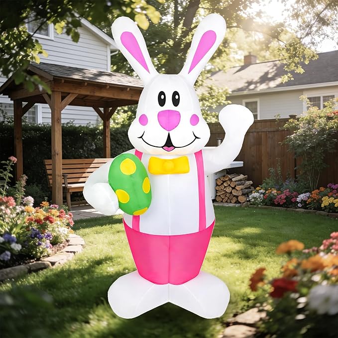 Dearsun 6.2FT Easter Inflatables Bunny Outdoor Decorations Easter Bunny Blow up Yard Decorations with LED Lights for Holiday Party Indoor Outdoor Décor
