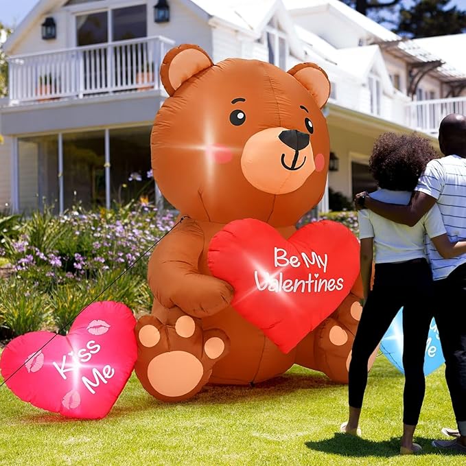 10 FT Valentines Day Inflatables, Blow Up Sitting Bear with Heart, Romantic Valentine's Day Yard Decorations with Build-in LED Lights for Anniversary Weddings Proposal Celebration Home Garden Decor