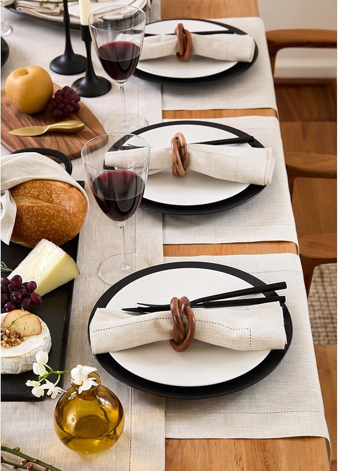 Solino Home Light Natural Linen Napkins Set of 6-100% Pure Linen Hemstitch Dinner Napkins 20 x 20 Inch for Spring, Easter - Classic Hemstitch