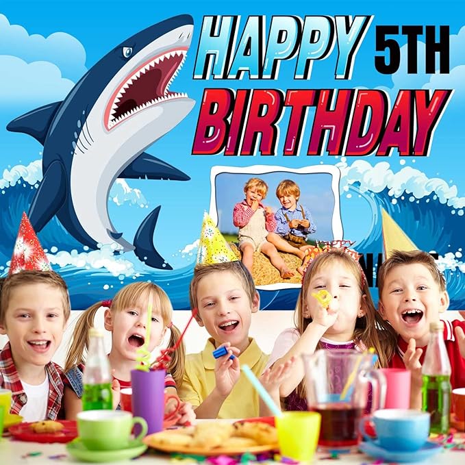 Custom Shark Happy Birthday Party Decorations Supplies Personalized Shark Ocean Themed Birthday Backdrop Banner(6x9ft)
