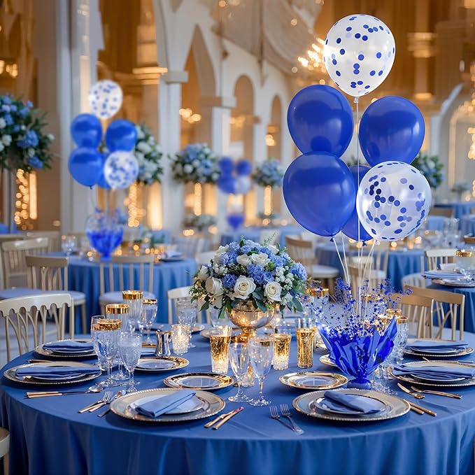 6 Set Royal Blue Table Balloons Foil Spray Centerpiece with Royal Blue and Confetti Balloons Stand Kit for Birthday Party Girls Baby Shower Wedding Bridal Shower Prom Graduation Table Decorations