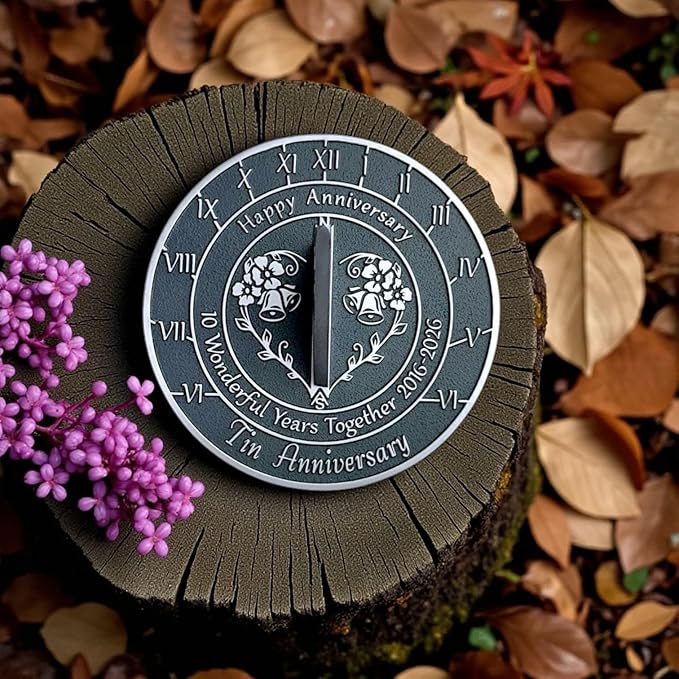 Anniversary Sundial Gift for 10th Tin Wedding Anniversary in 2026 - Recycled Metal Home Decor Or Garden Present Idea - Handmade in UK for Him, Her Parents Or Couples 10 Year Celebration