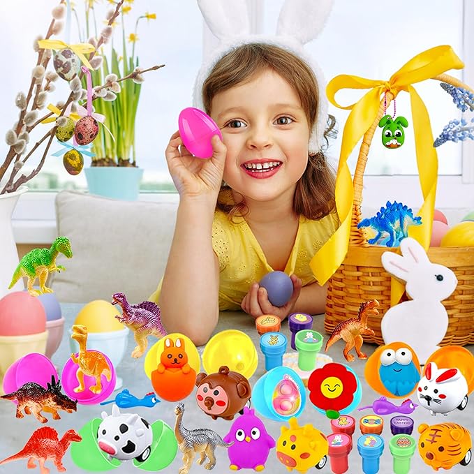 modun 318 pcs Bulk Easter Eggs with Toys inside filled Easter Eggs Easter Basket Stuffers Easter Egg Hunt Easter Party Favors Easter Egg Fillers for Kids Toddlers Boys Girls 100 pack