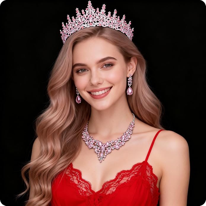 Kamirola Tiaras and Crowns for Women,Tiaras Earrings Necklace, Crystal Bridal Jewelry Set（TR83