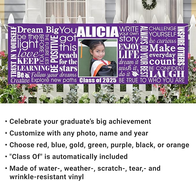 Let's Make Memories Personalized Graduation Banner - Graduation Party Decorations - Customized Congratulations Banner - Class of 2025 - Indoor/Outdoor Vinyl - Big Dreams - Black - 8 ft.