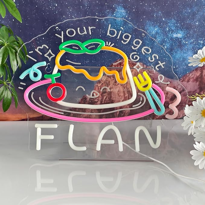 Flan Neon Sign, Neon Lights Hanging Wall Art Decoration for Dessert Shop Bakery Cafe Food Market Party Kitchen Home Decor,USB Powered,Ultra Bright & Dimmable,14.96×12.2Inches