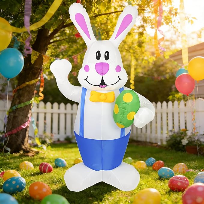Dearsun 6.2FT Easter Inflatable Bunny Blow up Outdoor Yard Decorations Giant Bunny Holding Easter Egg with LED Lights for Holiday Party Indoor Outdoor Decor