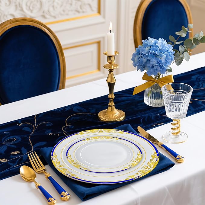 MENDENG Disposable Plastic Plates for Party, 25Pcs 10.25Inch Elegant Fancy Plastic Wedding Plates Disposable, Heavy Duty Party Dinner Plates for Dessert Appetizer