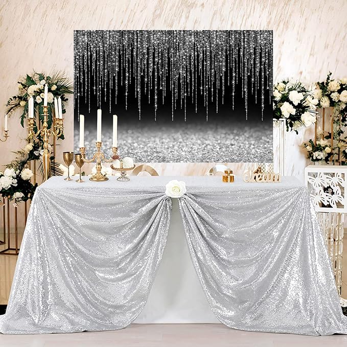 10x6.5ft Black and Silver Gold Backdrop Glitter Photography Background Happy Birthday Backdrop for Women Men Wedding Baby Shower Party Decoration Banner Studio Photo Props