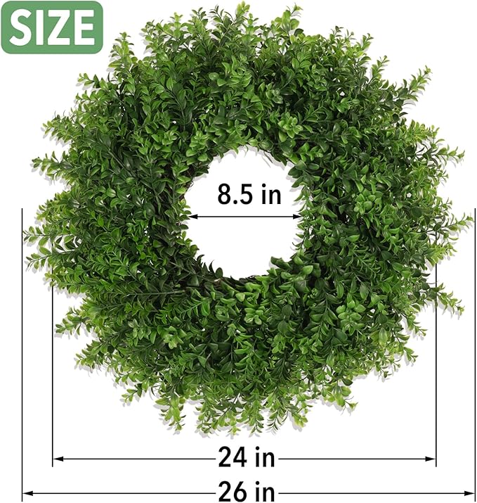 Boxwoods Wreaths for Front Door 26 Inch Large Artificial Green Leaves Greenery Indoor Outdoor Wreath Home Decor Porch Window Wall Farmhouse Door Decorations Spring Summer Fall All Seasons