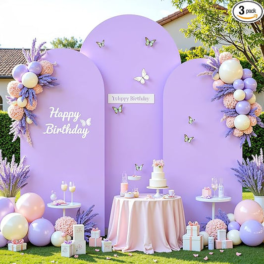 Purple Arch Cover 3 Set - 6FT, 6.6FT, 7.2FT Lavender Arch Backdrop Cover Spandex Wedding Arch Stand Covers for Baby Shower Girls Birthday Party Wedding Bridal Shower Photo Background Decorations