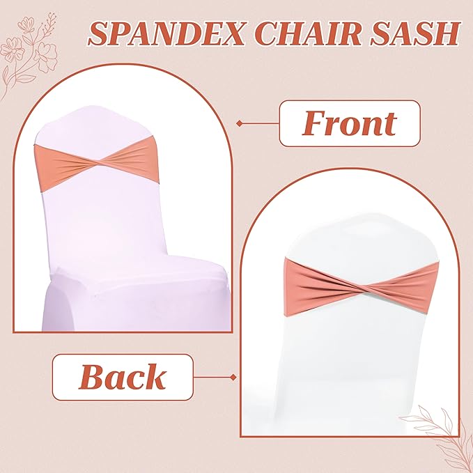 VDS Pack of 150 PCS | Coral Peach | Spandex Chair Sashes Bows Without Buckle | Stretch Elastic Banquet Universal Folding Chair Band Tie with for Wedding Party Conference Celebration Event Decoration