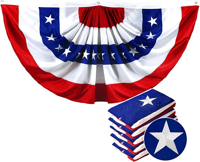 G128 – 5 Pack: USA Pleated Fan Flag, 2x4 Feet American USA Bunting Decoration Flags Embroidered Patriotic Stars & Sewn Stripes Canvas Header Brass Grommets
