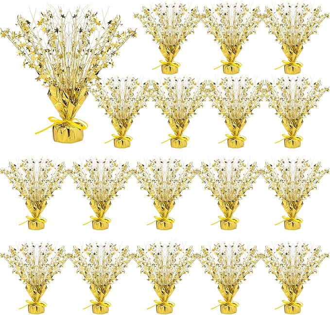 Crowye 18 Pcs Foil Spray Centerpiece Valentine's Day Table Decoration Winter Party Star Burst Metallic Table Centerpieces for Party Birthday Season Holiday(Gold)