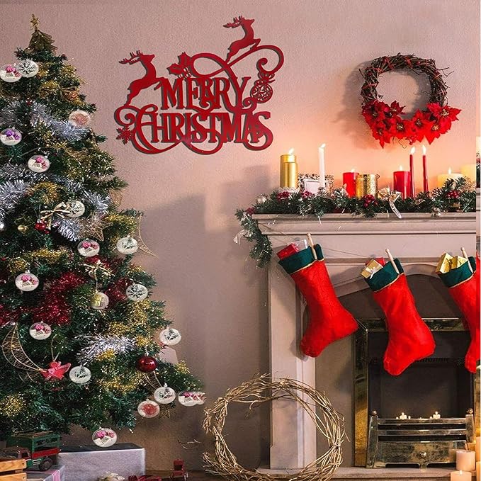 Metal Merry Christmas Wall Decor Christmas Sign Letter Decorative Hanging Plaque Suitable For Indoor Outdoor Room Yard Holiday Decoration