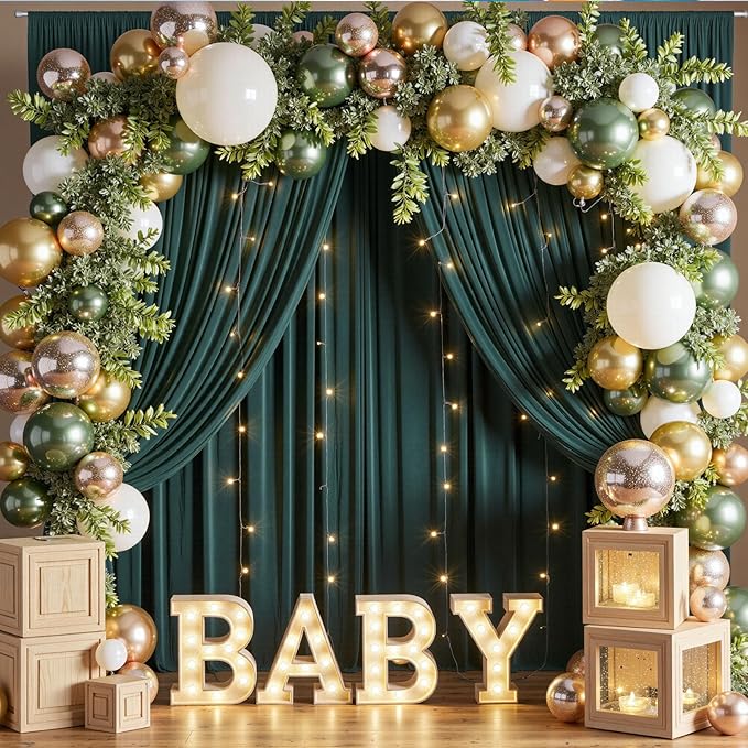 20ft x 10ft Wrinkle Free Hunter Green Backdrop Curtain for Jungle Parties, 4 Panels 5×10ft Soft Silky Green Polyester Photo Backdrop Drapes for Wedding Birthday Photography Christmas Background Cloth