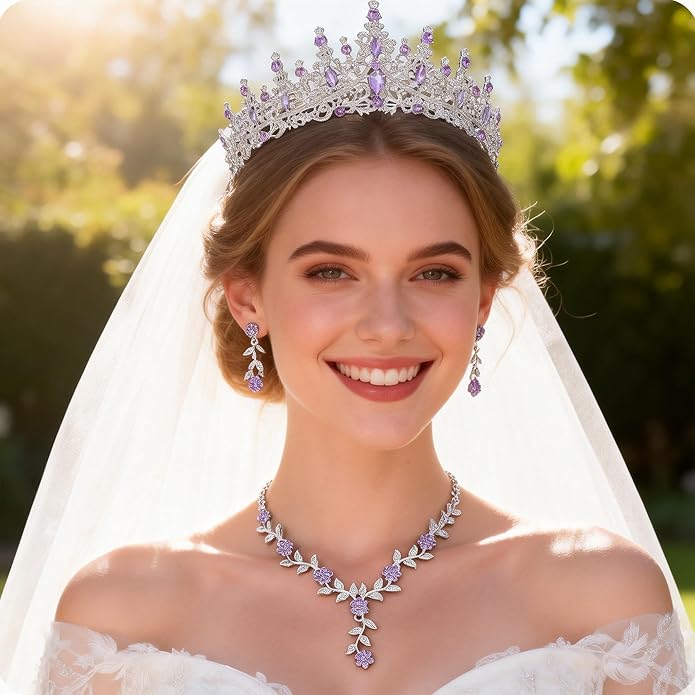 Kamirola Tiaras and Crowns for Women,Tiaras Earrings Necklace, Crystal Bridal Jewelry Set (TR48)