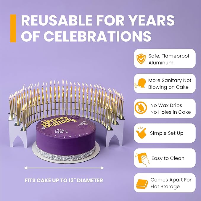 Silver-Mirror Finish Candle Holder for Milestone Birthday, Candlestick Holder, Table Decor for 40th, 50th, 60th, 70th, 75th, 80th, 90th, 100th, Includes 100 Gold Birthday Candles