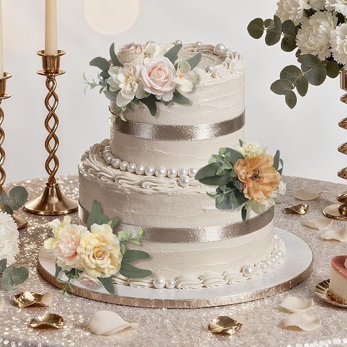 Serra Flora 3Pcs Pre-made Cake Topper Cake Decorating Flowers for Wedding Cake Decorating Flowers Decor Christening Birthday Baptism Baby Shower Party Cake Topper Flower Arrangements.