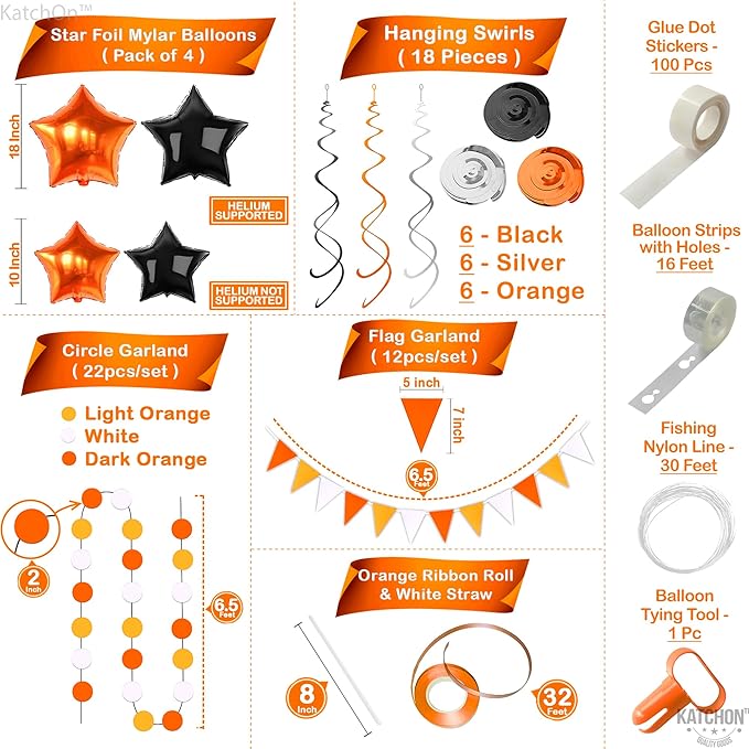 KatchOn, 2025 Orange and Black Graduation Balloon Arch Kit 2025 - Huge, Pack of 168 | Grad Decor 2025 | Orange Fringe Backdrop | Graduation Decorations 2025, Grad Party Decorations