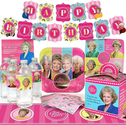 Golden Girls Birthday Party Decorations (Deluxe Pack for 16 Guests) Complete 66-Piece Set with Banner and Table Cover