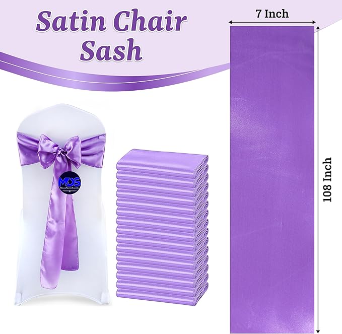 VDS Satin Chair Sashes Chair Cover Back Tie Sateen Bows Ribbon for Wedding Birthday Graduation Engagement Ceremony Event Party Banquet Venue Hotel All Dining Chair Decoration (200PC) (Lavender)