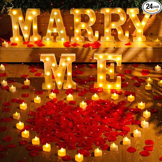 Hortsun Marry Me Light up Letters Proposal Decorations Will You Marry Me Sign Rose Petals 24 LED Candles Romantic Night Light for Proposal Engagement Wedding Anniversary Valentine's Day(Red)